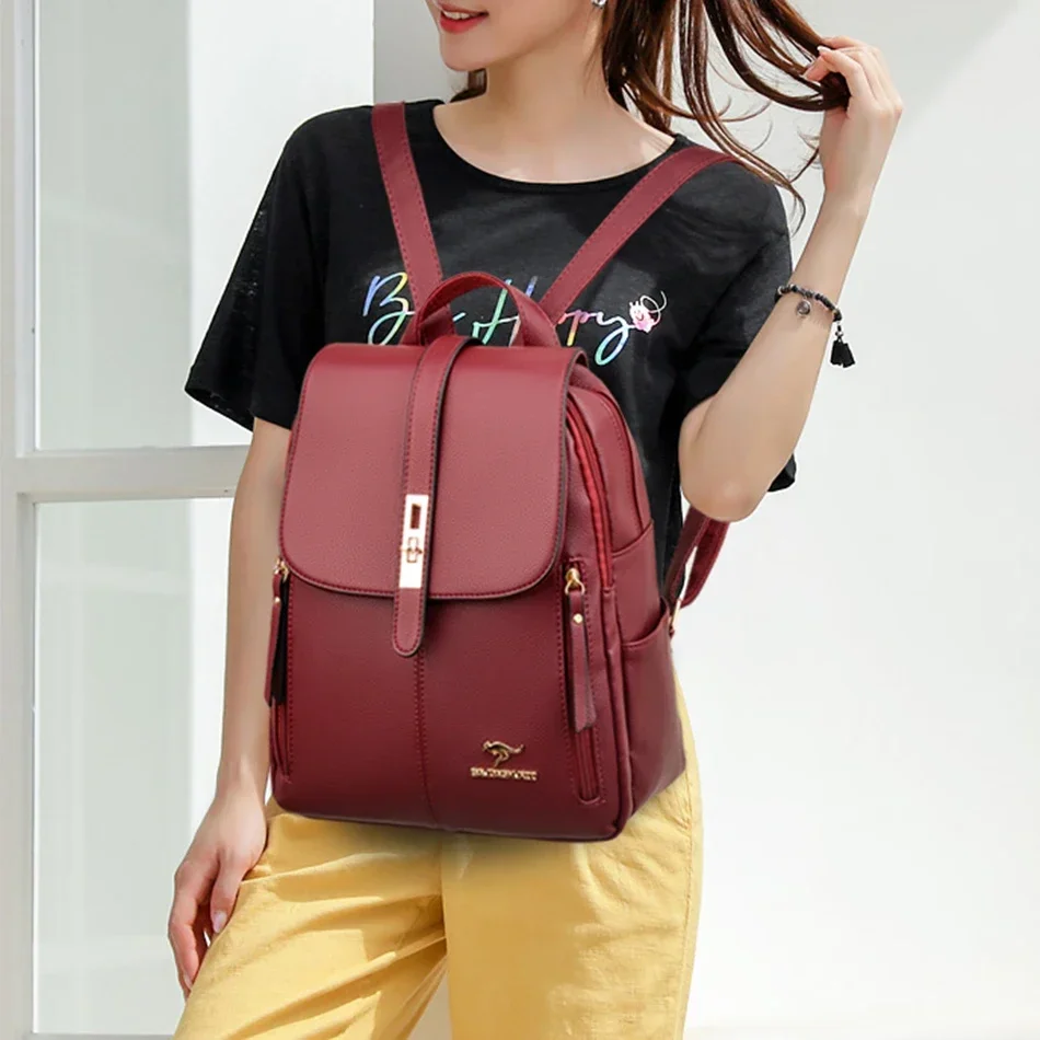 Women Leather Large Capacity B - Leather Backpack Vintage 评论和价格