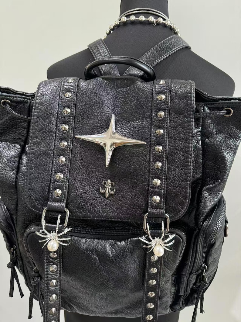 Gothic Punk PU Leather Shoulde - Leather Backpack Vintage 评论和价格